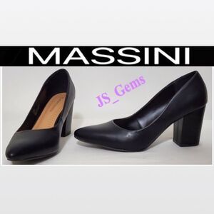 New Massini Shoes Womens Black Sturdy Block Heals Close Toe NWT